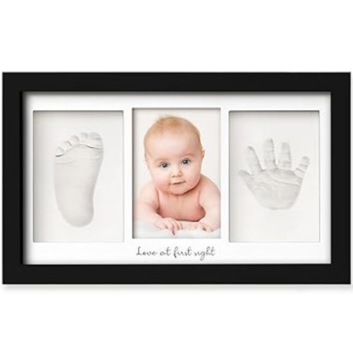 KeaBabies Baby Hand and Footprint Kit - Clay Handprint Keepsake Frame, Newborn Nursery Picture Frame, Personalized New Mom Gifts for Baby First Christmas Shower (Onyx Black)