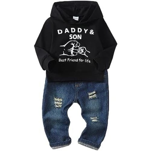 Renotemy Toddler Baby Boy Clothes Hooded Sweatshirt Denim Outfits 12M-5T