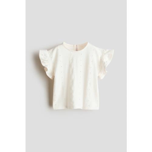 FLUTTER-SLEEVE TOP WITH EYELET EMBROIDERY