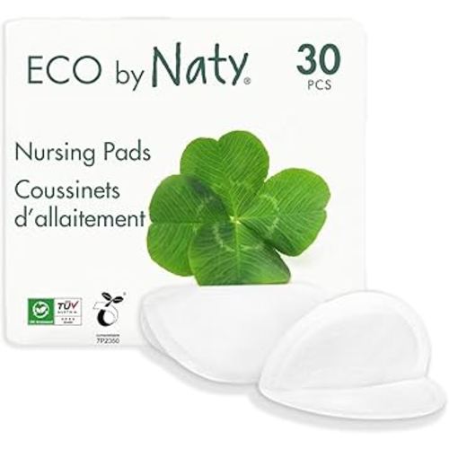 ECO by Naty Nursing Pads – Nipple Pads for Breastfeeding Mothers, Pregnancy and Postpartum, Made from Plant-Based Materials (30 Pads)