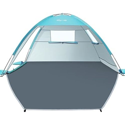 Glymnis Beach Tent Sun Shelter for 3 Person with UPF 50+ UV Protection, Lightweight & Easy Setup Beach Shade Canopy with Vent Windows & Zippered Door - Blue