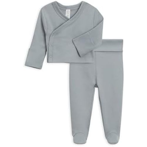 Colored Organics - Newborn Kimono Wrap Top and Footed Pant Set - Organic Cotton Infant Layette Clothing Set