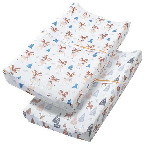 Changing Table Pad Cover Elastic Changing Pad Cover Premium Baby Changing Pad Cover 2 Pack for Boys Girls Soft and Comfy (Deer Park)