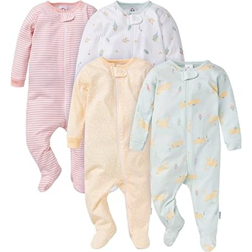 Gerber baby-girls 4 Pack Sleep N' Play Footie