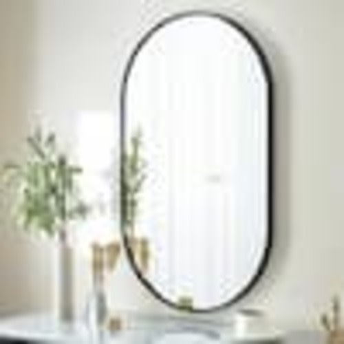 XRAMFY 22 in. W x 38 in. H Oval Black Classic Aluminum Alloy Framed Wall Mirror BMOAPD2238-BK