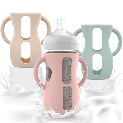 3PCS Philips Avent Glass Bottle Silicone Sleeves with Handles 8 oz | Philips Avent silicone sleeve with bottle handles for 8 oz glass bottles, providing protection, grip and easy feeding