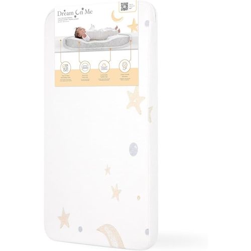 Dream On Me Moonlight 2-in-1 Mini Crib Mattress, Dual-Sided Infant & Toddler, Waterproof Cover, GREENGUARD Gold Certified, 38” x 24” x 3”, Fits Mini & Select Portable Cribs, Not for Playards