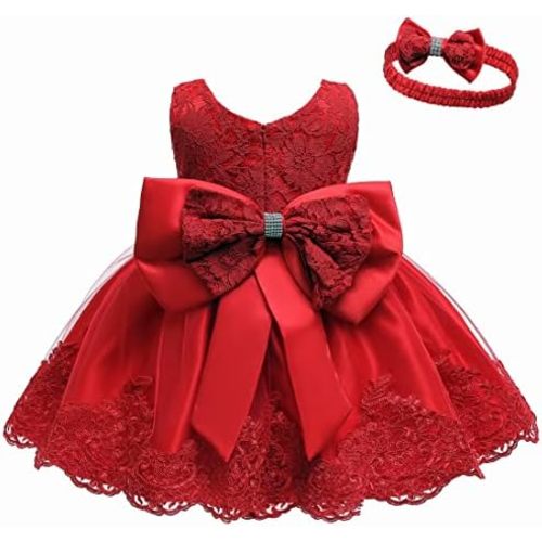 LZH Baby Girls Ruffle Lace Bowknot Flower Dress for Pageant Party Wedding