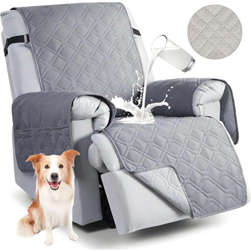 Waterproof Recliner Chair Covers, Anti-Slip Chair Cover with Side Packets, 5 Layers Washable Recliner Cover Reclining Couch Slipcovers, Dog Pet Furniture Protector for Small Recliners (Gray,23")