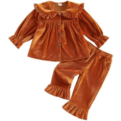 Toddler Girls Outfit Peter Pan Collar Shirt Pants Set Photoshoot Outfit
