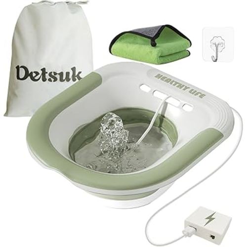 Electric Sitz Bath for Hemorrhoids & Postpartum Care – Foldable Sitz Bath with Stronger Flushing Power | Fits Most Toilets | Includes Storage Bag, Hook & Towel | 4-Battery Powered for Enhanced Relief