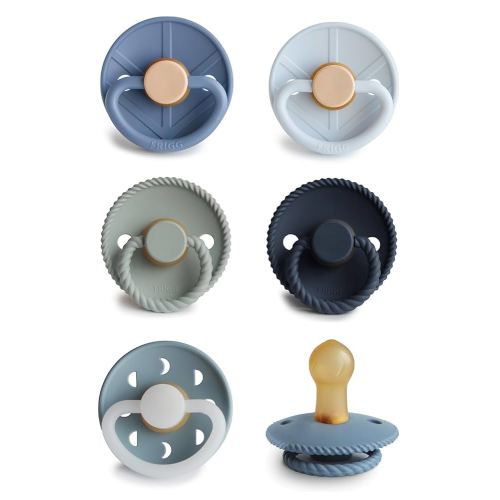 FRIGG Natural Rubber Baby Pacifier 6-Pack Endless Sea | Made in Denmark | BPA-Free (0-6 Months)