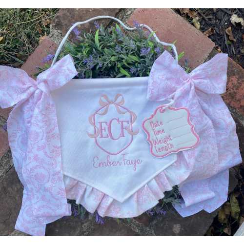 Custom Embroidered Baby Name Banner: Ruffled Heirloom Keepsake