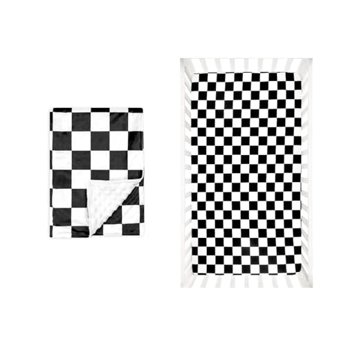 Baby Minky Blanket and Crib Sheets for Baby Boys and Girls, Black Checkered