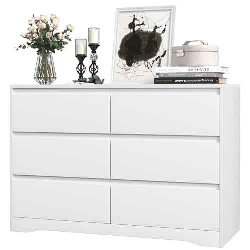 INTERGREAT White Dressers for Bedroom, Modern 6 Drawer Dresser for Closet, Wood Dressers with Deep Drawers for Kids Bedroom, Chest of Drawers for Bedroom, Living Room, Hallway, Entryway, Nursery