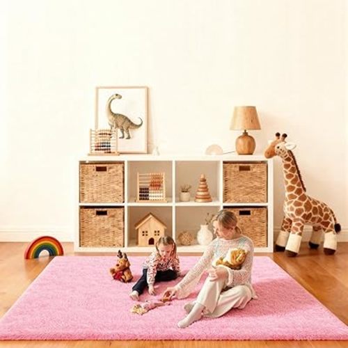 Pink Rug for Bedroom, 4x6 Fluffy Area Rugs for Living Room, Small Fuzzy Shag Soft Non-Slip Carpet for Kids Girls and Boys Nursery Dorm Indoor Room Home Decor (4ft X 6ft, Pink)