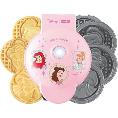 Disney | Dash Princess MultiMaker Mini Waffle Maker, Ceramic Nonstick, Pink