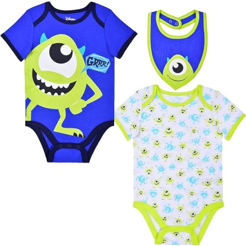 Disney Baby-Boys Monster Inc. Mike Bodysuit and Bib (Pack of 3)