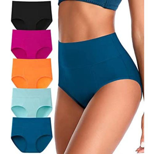 ASIMOON Tummy Control High Waisted Underwear for Women Cotton Plus Size Full Coverage Panties Ladies Briefs