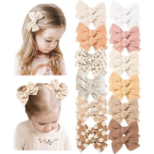 Niceye 24 PACK Baby Girl Hair Clips Set, Hair Bows Barrettes Handmade Accessories Alligator Clip for Babies Infant Toddlers Kids in Pairs