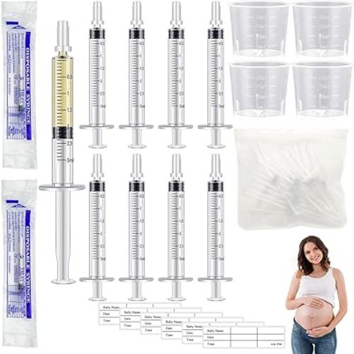50Pcs Colostrum Collector Set 3ml Breast Milk Collector Milk Catcher with 60 Stickers 1 Collection Bag and 4Pcs 20ml Measuring Cups Colostrum Collection Gift Set Colostrum Harvesting Kit for Breastfeeding