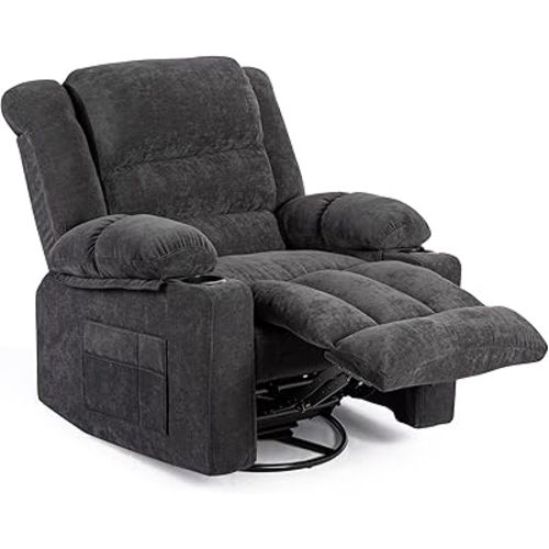 Recliner Chair Rocker Modern Ergonomic Lounge 360 Degree Swivel Single Sofa Seat Living Room Lounge Recliners (Americana, Grey - Chenille)