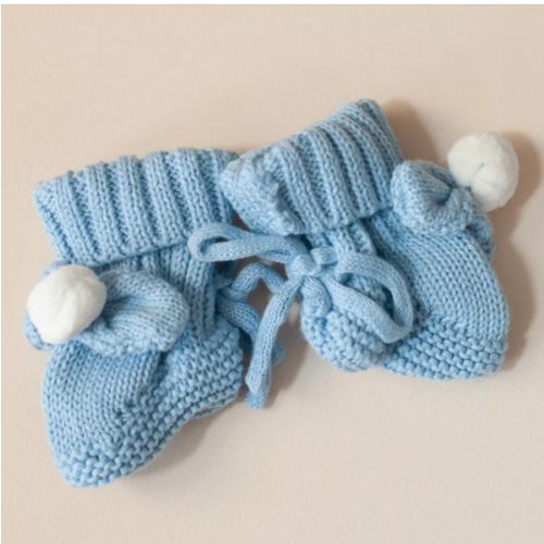 Knit Booties Pom Pom - Blue