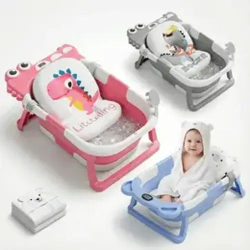 #backtoschool MoreFeel Collapsible Baby Bathtub for Infants to Toddler with Real-time Temp Monitor Floating Cushion Foldable Baby Bath Tub Set Applicable 0-36 Month Swing Seat Cute Newborn,sunscreen - TikTok Shop