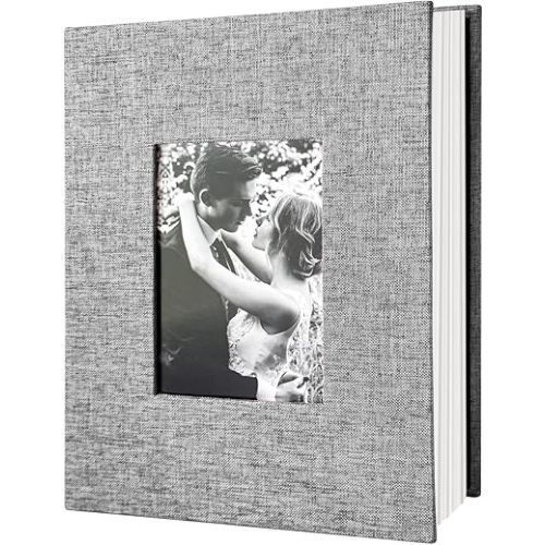 200-Pockets Photo Album 4x6 - Slip-In Picture Album with Linen Cover & Display Window, Vertical Photo Book for Wedding, Family, Baby, Anniversary & Vacation Memories (Holds 200 Photos)