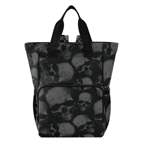 Diaper Backpack Grey Skulls Pattern Multifunctional Nappy Bag Tote Large Capacity with Stroller Straps Insulated Feeding Bottle inserts