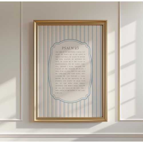 Psalm 23 Blue Stripes Nursery Print, Christian Wall Art (Digital Download)