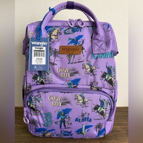 Wrangler Cowboy Print Purple Backpack/Baby Travel Bag *NEW w/ Tags in Box*