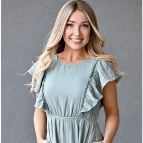 Gauze Ruffle Midi Nursing Dress- Seafoam Green M