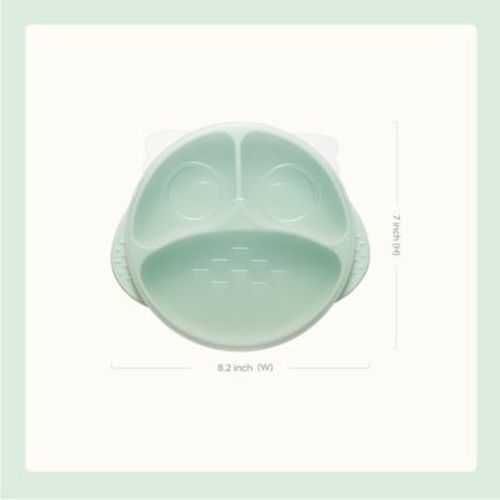 Bc Babycare Baby Toddler Owl Silicone Suction Plate with Lid and Handles BPA-Free for High Chair and Table Green