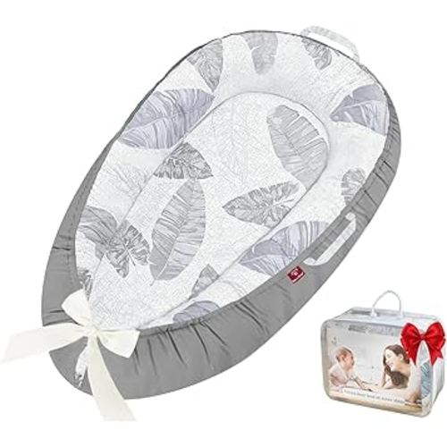 Baby Lounger - 100% Cotton Breathable Infant Lounger for Newborn, Portable Baby Nest for Home and Travel, Waterproof Lining, Newborn Babies Essentials Gifts