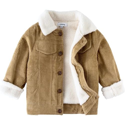 Volunboy Baby Boy Corduroy Jacket Toddler Fall Sherpa Lined Winter Coat Button Down Winter Warm Outwear (Army Green, 3-4T)