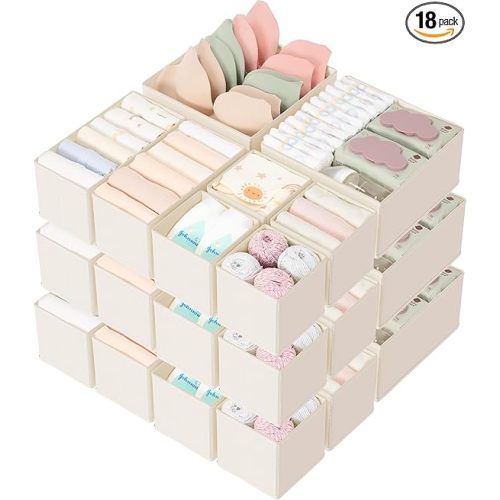Drawer Organizer 18-Piece Set for Nursery (Beige)