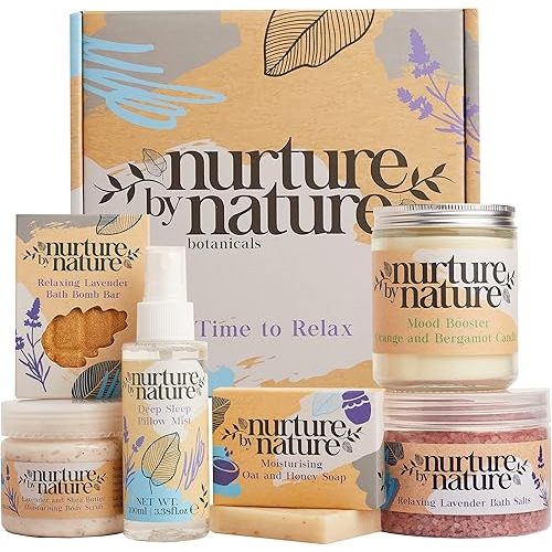NURTURE BY NATURE Self Care Gift Set for Women – 6 Piece Relaxing Bath & Body Spa Gift Basket with Bath Bomb, Hand Cream & Scented Candle – Self Care Gifts for Valentine’s Day & Mother’s Day Gift