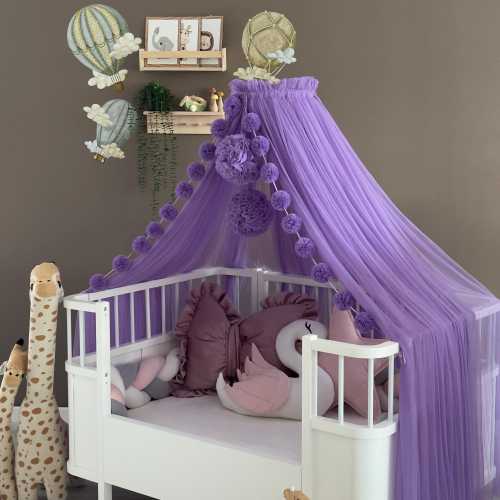 Lilac Baby Crib Canopy with Stand – Soft Tulle Nursery Baldachin, Elegant Princess Bed Decor,  Dreamy Baby Crib Canopy, Baby Room Decor