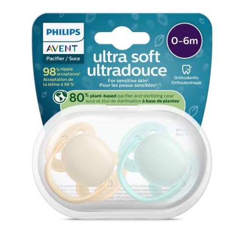 Philips Avent Ultra Soft Pacifiers 0-6m - Sand/Pale Mint - 2pk