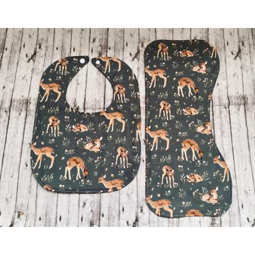 Country Woodland Enchanted Baby Bib Burp Cloth Fairytale Fawn Deers Beautiful Meadows