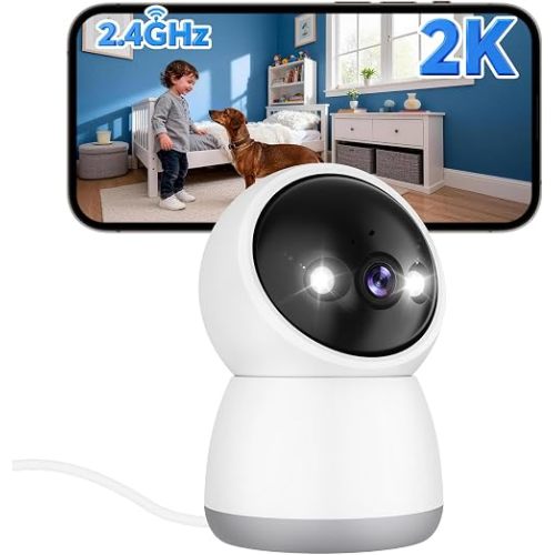 2.4G Pan/Tilt Security Camera, 2K WiFi Indoor Camera for Home/Baby/Pet, Color Night Vison, Human Motion Detection, 24/7 Recording, 2-Way Audio