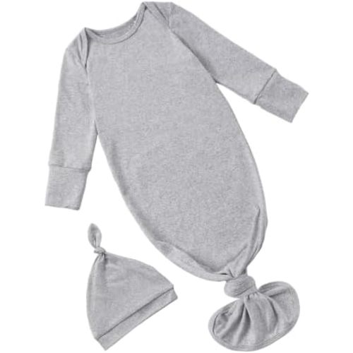 PATPAT Baby Sleeper Gown with Hat for Newborn, Knotted Baby Gown with Fold-Over Mittens for Infant Girl Boy Home Coming Gift