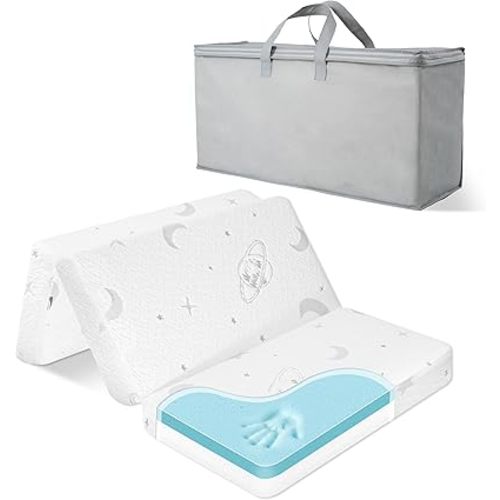 Tri-fold Pack and Play Mattress, 38x26 Memory Foam & High Density Foam Baby Mattress for Pack N Play, Foldable Travel Pack N Play Mattresses Pad for Baby and Toddlers, Breathable & Washable
