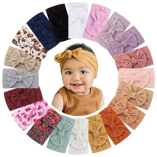 20pcs Baby Girls Nylon Headbands Turban Christmas Hair Bows Hair Band Elastic Hair Accessories for Kids Toddlers Infants Newborn-Holiday Print Set