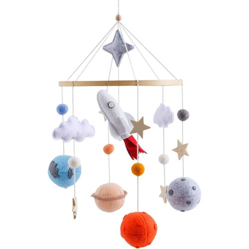 Crib Mobile for Boys Girls, Space Theme Felt Planets Rocket Stars Nursery Decoration Baby Mobile for Baby Handmade Gift for Kids Unisex (A)