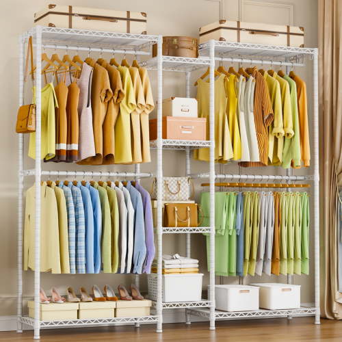 "Ulif E4 White Wire Garment Rack, Closet Organizer with 8 Shelves & 4 Hanger Rods, Heavy Duty, 71.6"" W x 79.3"" H"