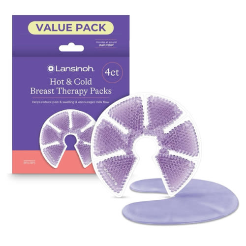 Lansinoh Breast Therapy Packs, Hot and Cold, 4 Pack | Includes 2 Soft Covers | Postpartum Essentials | Relieves Nipple Pain | Breastfeeding Aid