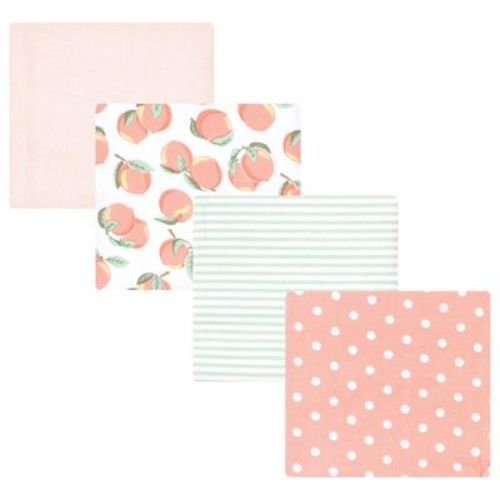 Luvable Friends Hudson Baby Infant Cotton Poly Flannel Receiving Blankets 4pk, Peach