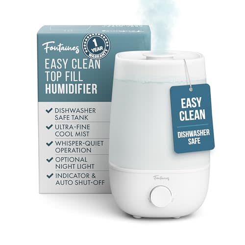 Fontaines Luxury Top-Fill Cool Mist Humidifier - 360° Ultra-Fine Spray, Whisper-Quiet Operation, Dishwasher-Safe Tank, Nightlight & Auto Shut-Off, Easy to Clean for Home, Bedroom, Baby Nursery